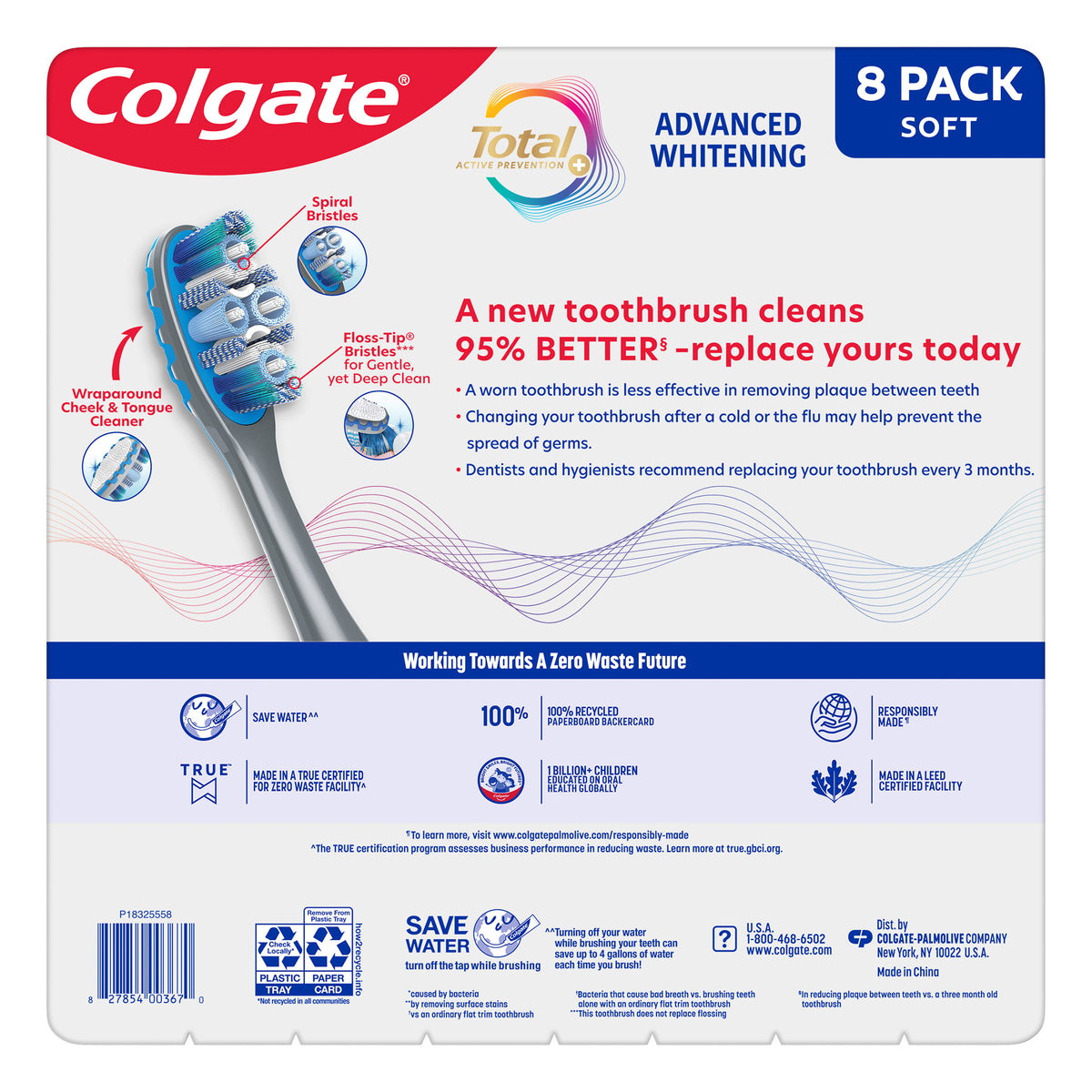 Colgate Total Advanced Whitening Toothbrush, 8-Pack