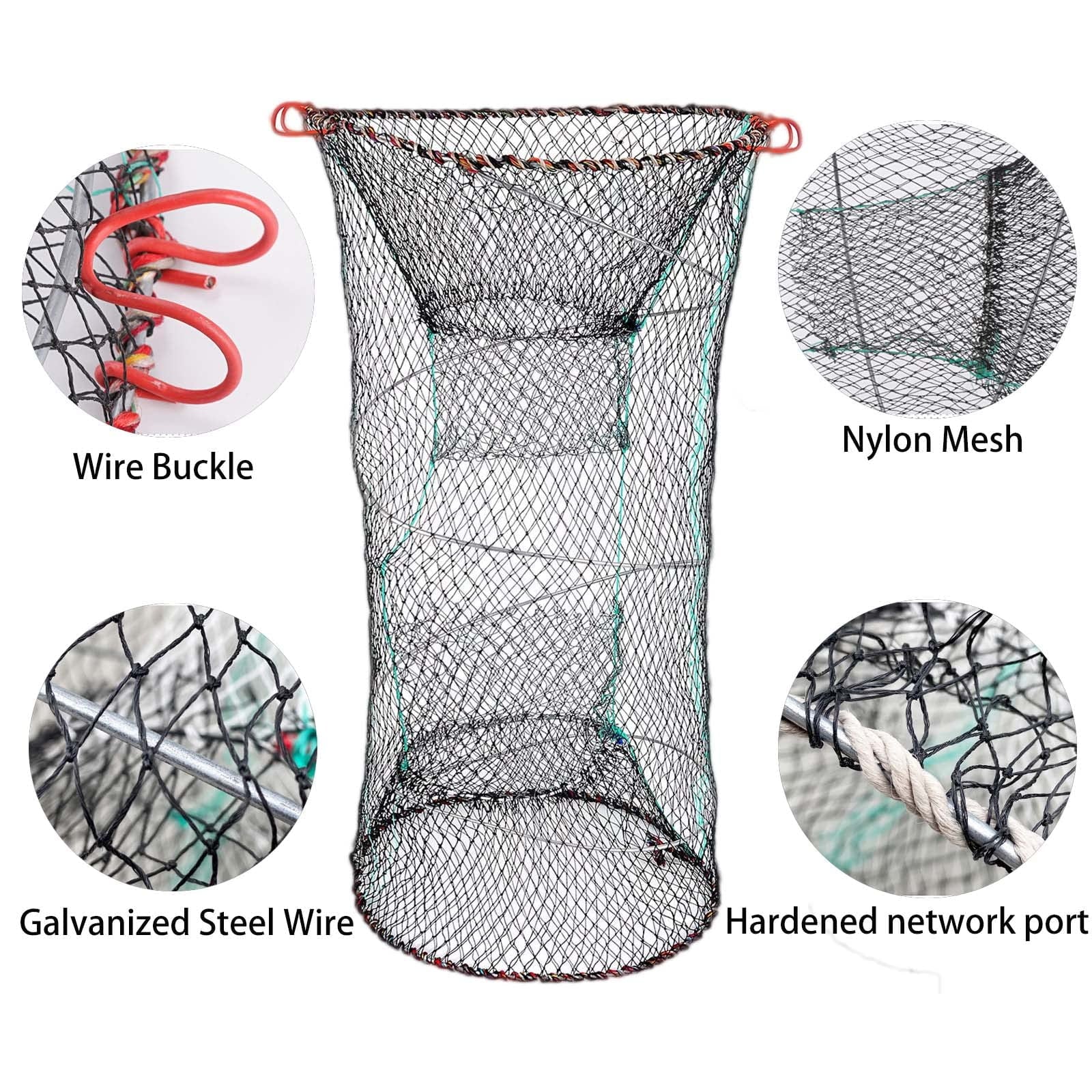 2 Pack Fishing Bait Trap,11.81 X 23.6 in Crawfish Trap,Black Foldable Fishing Net Trap,Double Opening Design Fish Trap for Crab Shrimp and Fish Trap Accessories