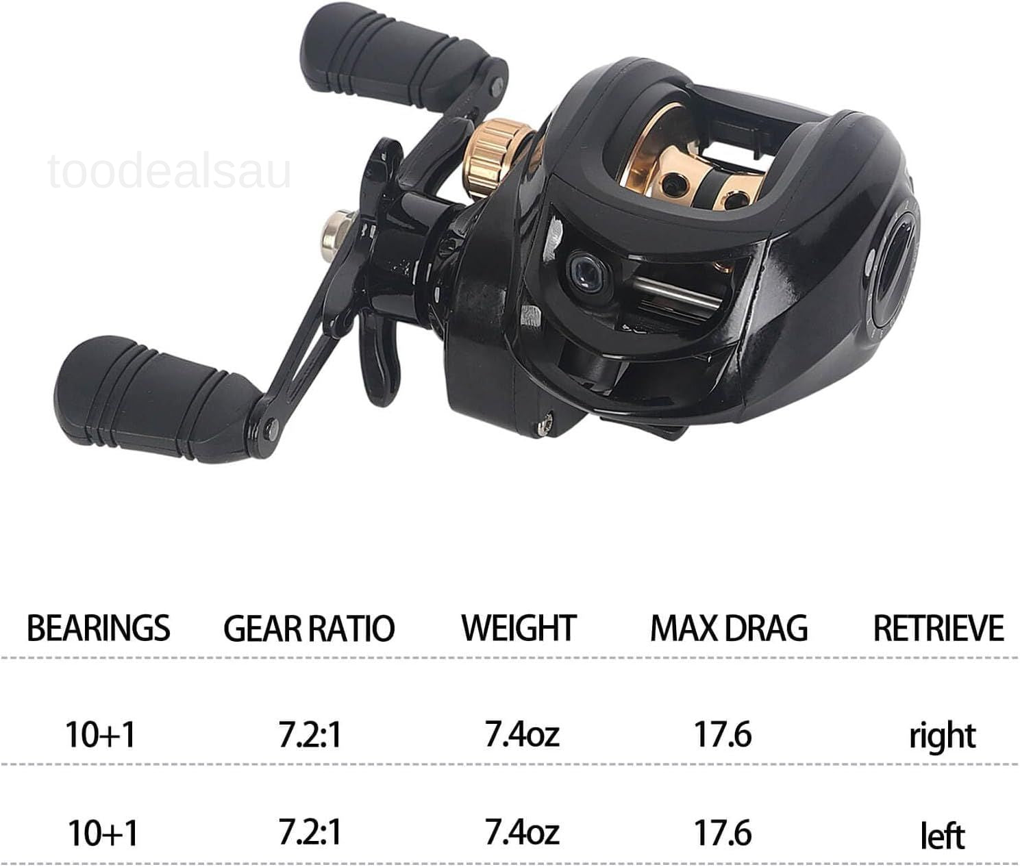 Baitcaster Reels, Lightweight Bait Caster Reel - 7.2:1 Gear Ratio, up to 22Lbs