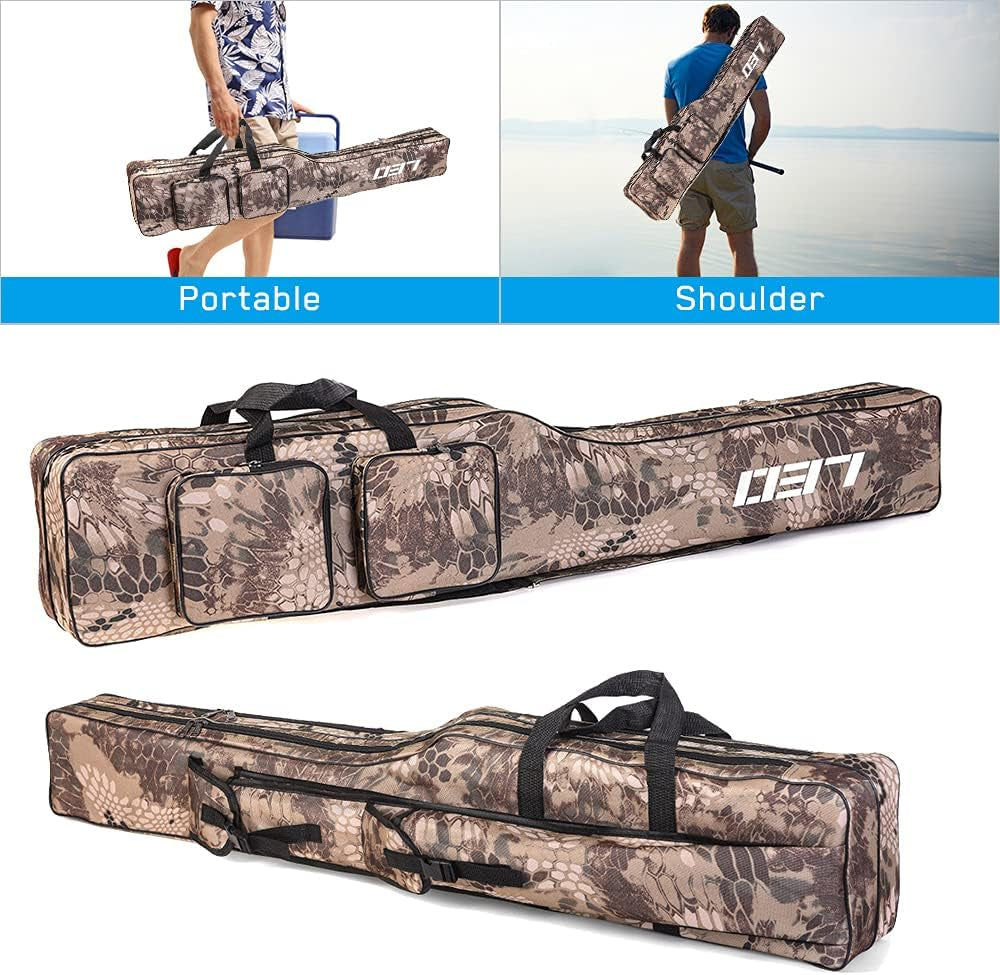 Jhua Fishing Rod Case, Fishing Pole Bag Case, Waterproof Fishing Rod Reel Bag Organizer Fishing Travel Bag, Oxford Large Capacity Fishing Tackle Storage Bag, Gift for Family Friends (Khaki Camouflage)