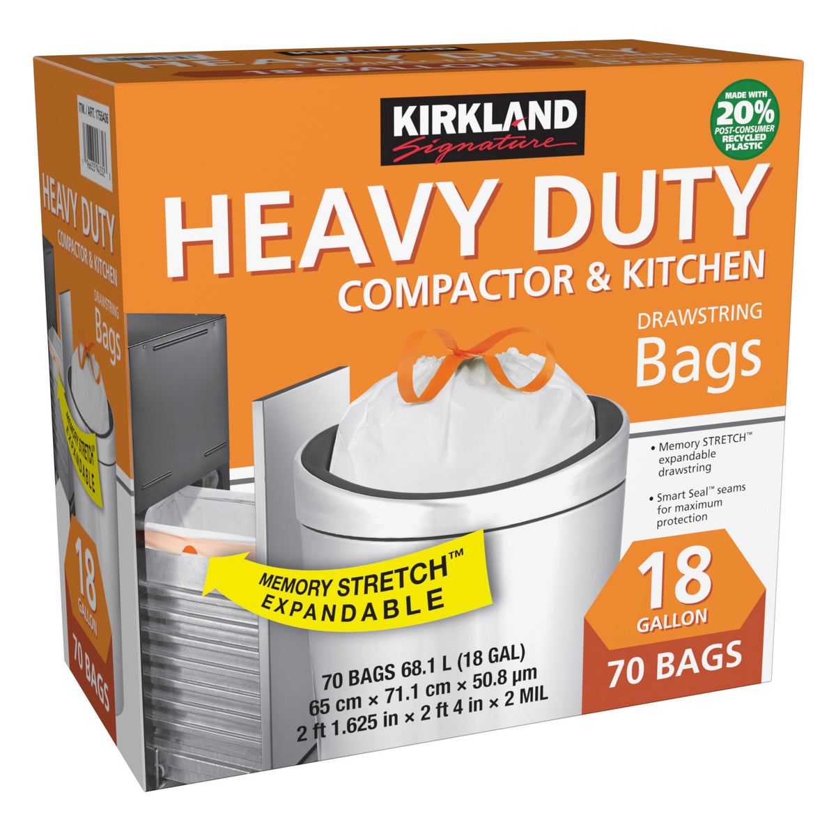 Kirkland Signature 18-Gallon Compactor & Kitchen Trash Bag, 70-Count