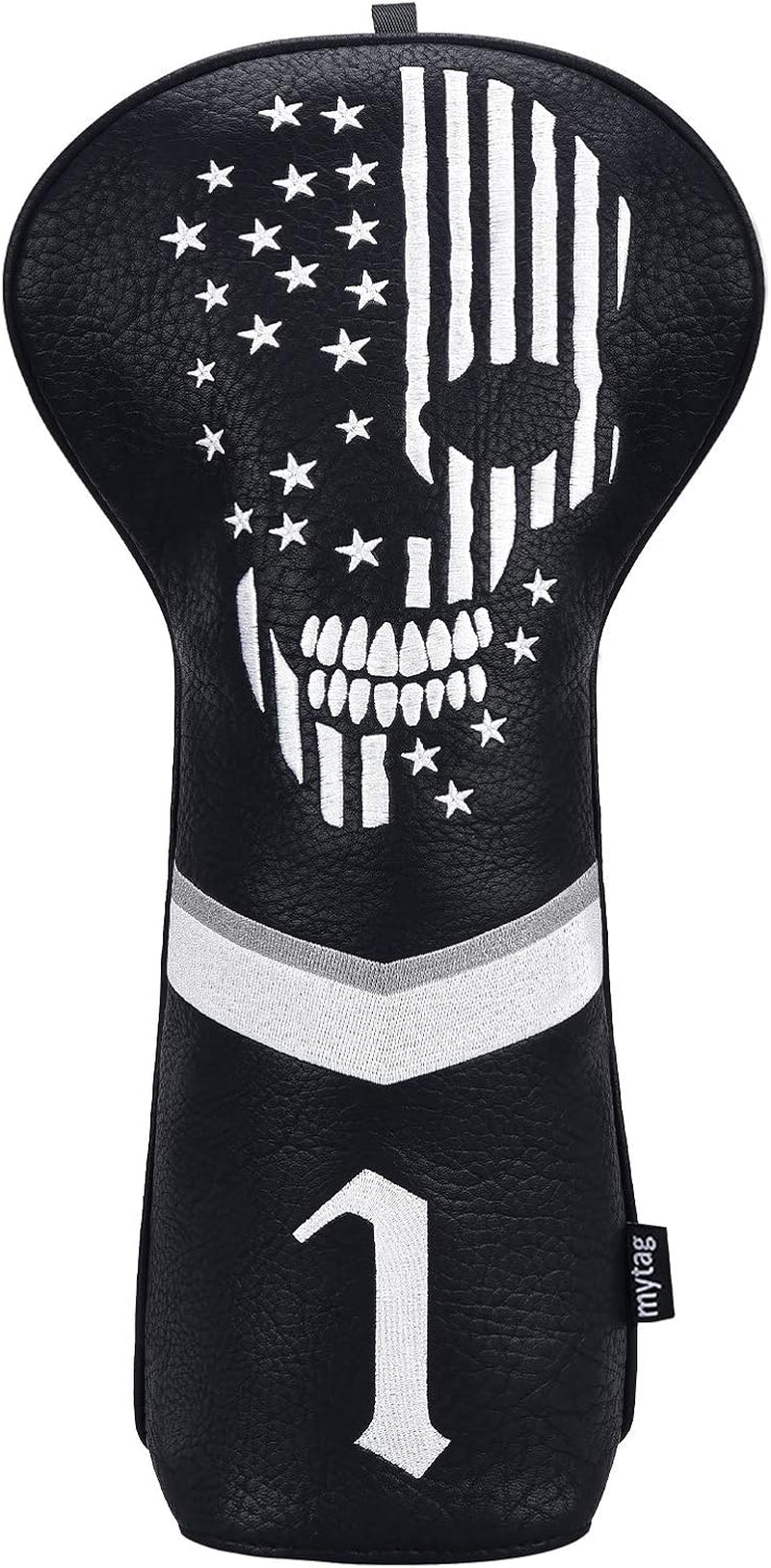 Mytag Golf Skull Skeleton Head Cover Golf Club Black Leather Headcovers Set Fits Driver Fairway Wood Hybrid Utility Putter Iron Wedge Headcover