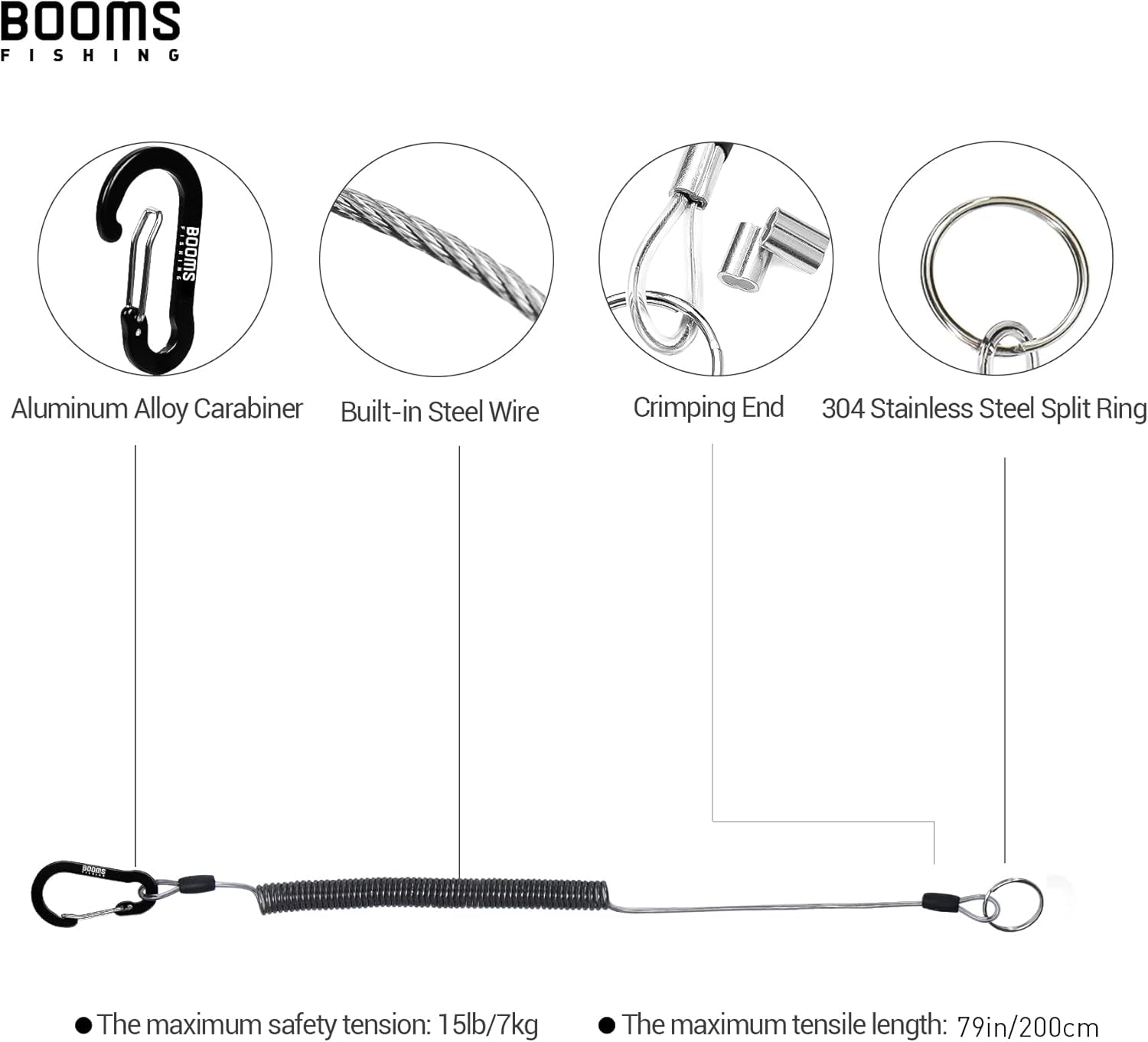 Booms Fishing T01 Coiled Lanyards for Fishing Rods and Fly Fishing Nets