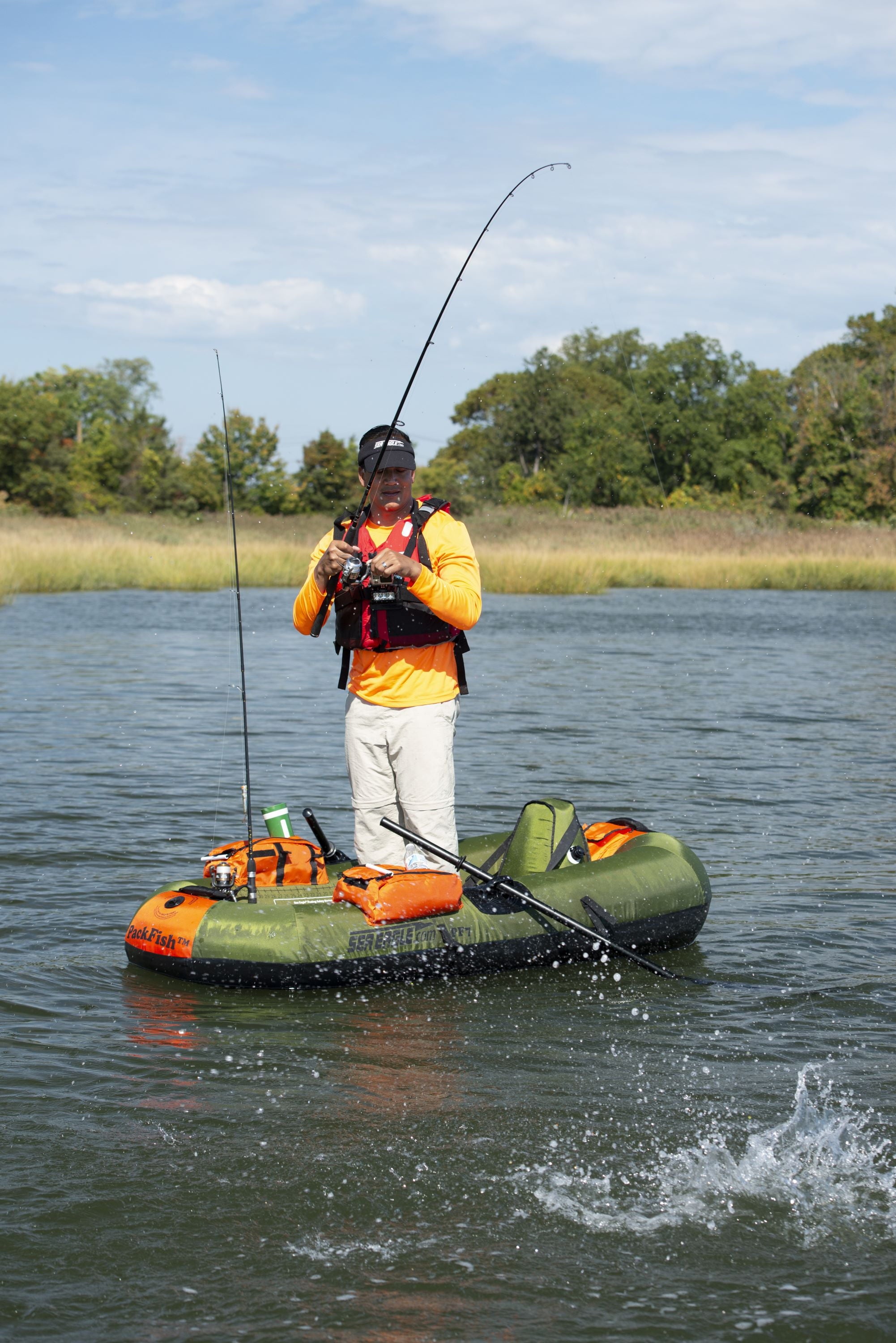 Packfish7 1-Person Inflatable Fishing Boat with Lightweight, Portable, Dry Enclosed Hull