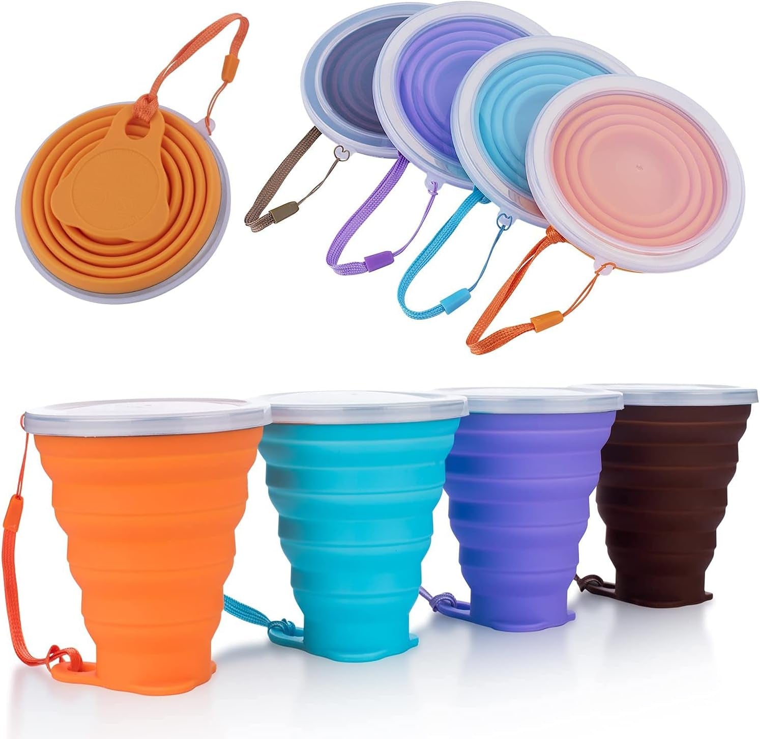 ME.FAN Silicone Collapsible Travel Cup - Silicone Folding Camping Cup with Lids - Expandable Drinking Cup Set - Portable, Graduated [9.22Oz]