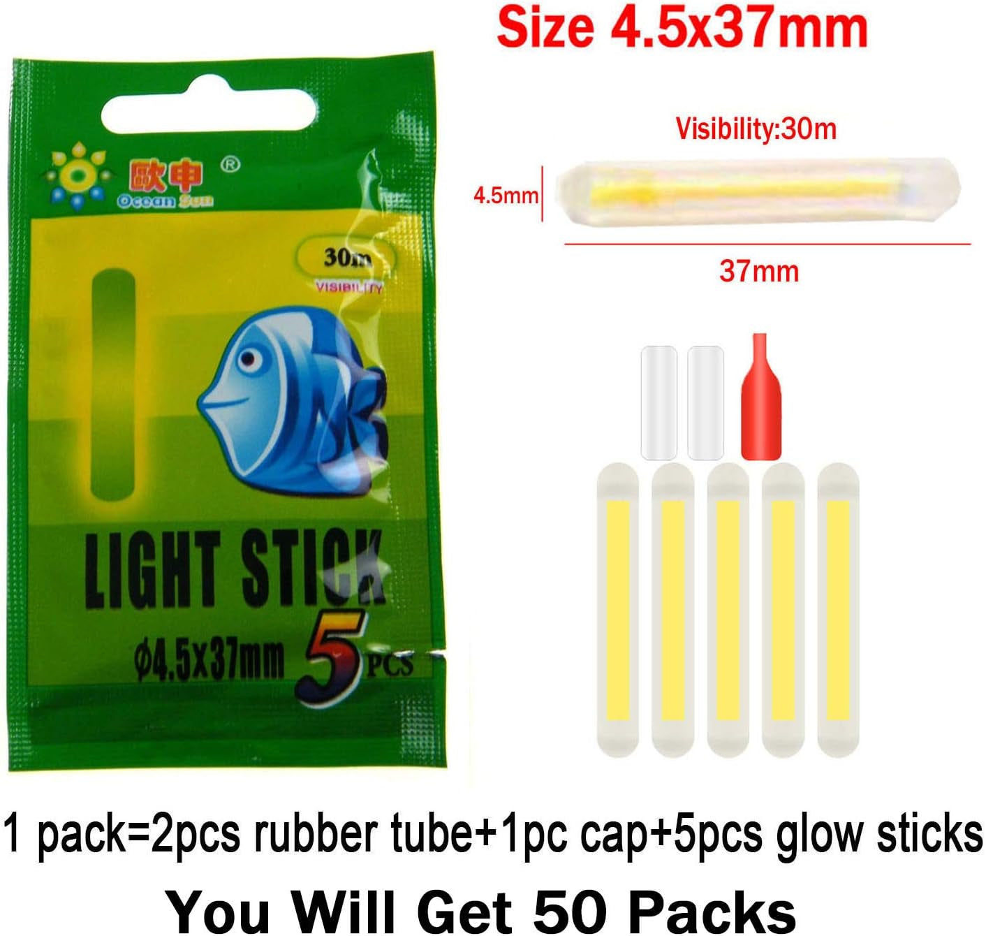 Qualyqualy Fishing Glow Sticks for Bobbers 1" 1.5" 2" 3" Fishing Bobber Lights, Fishing Rod Bell Alarm Lights, Bobber Glow Sticks Bulk Kit 10-250Pcs