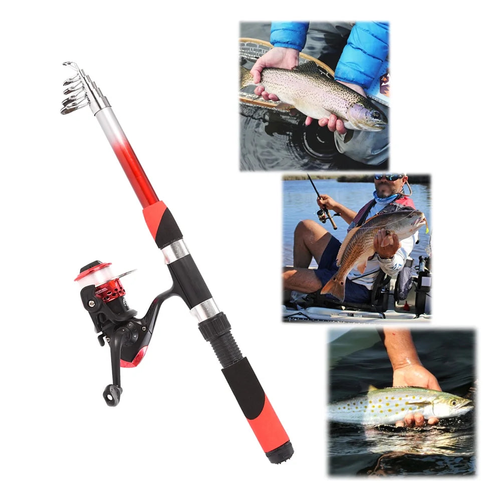 Fishing Rod Reel Combo Full Kit with 2PCS 2.1M Telescopic Fishing Rods 2PCS Spinning Reels Fishing Lures Hooks Accessories Fishing Bag