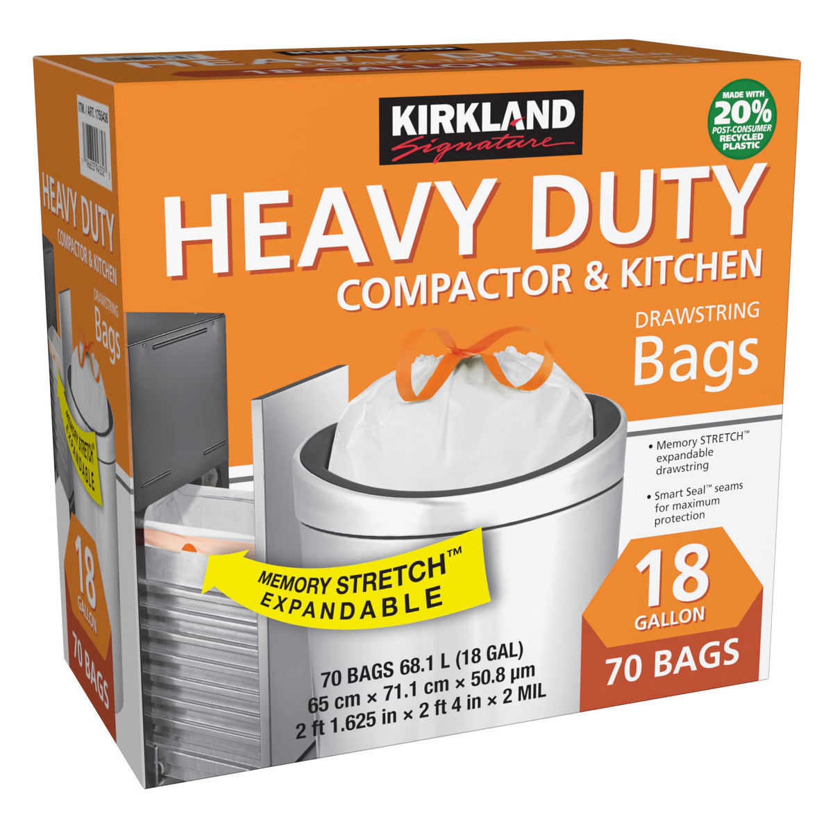 Kirkland Signature 18-Gallon Compactor & Kitchen Trash Bag, 70-Count