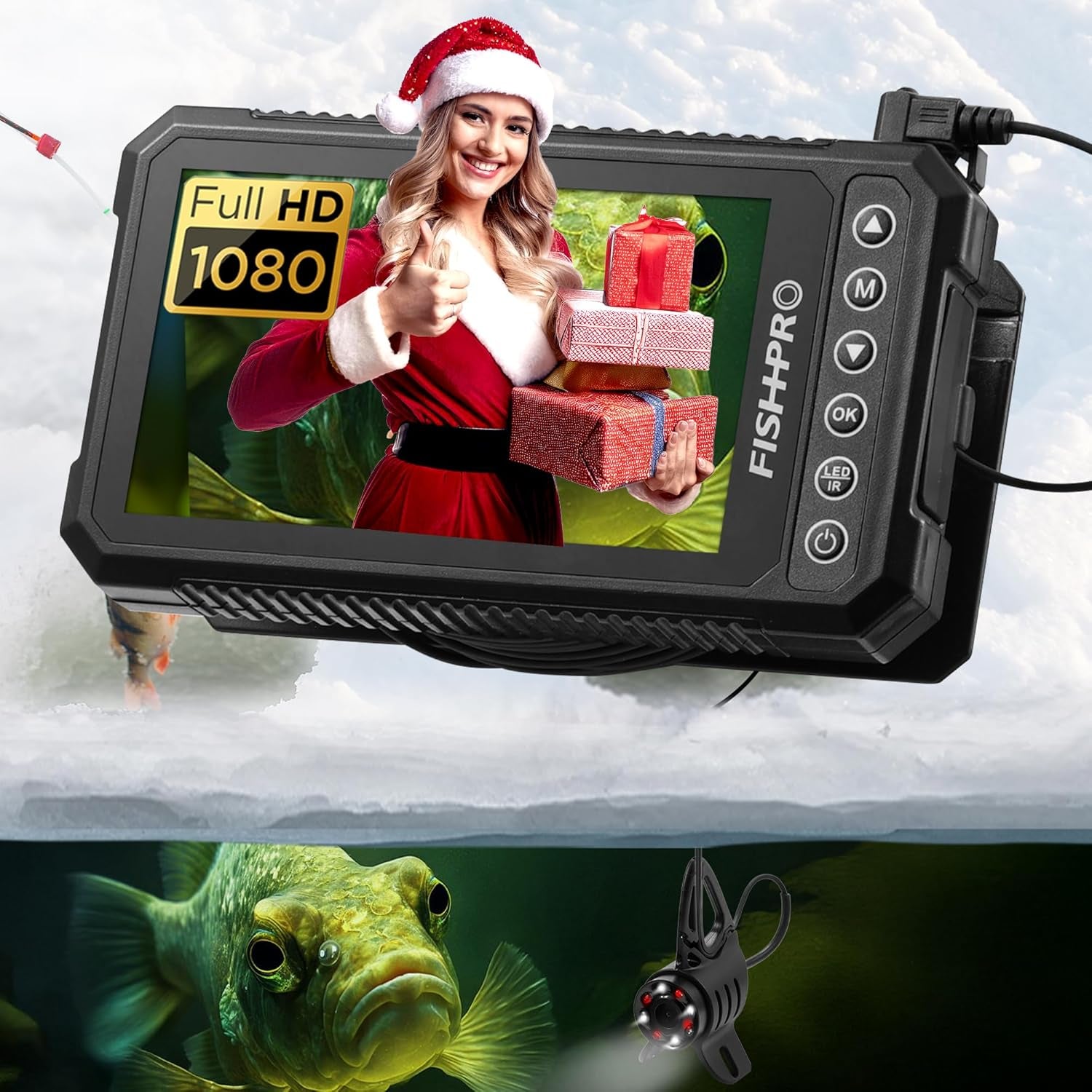 [Fishpro® 2026 Upgrade] 4.5'' True HD 1080P Underwater Fishing Camera (Plug & Play) - Ice Fishing Camera Underwater W/ 5,000Mah, USB-C, IR+LED, Fish Finder for Ice/Lake/Kayak, 20M/66Ft