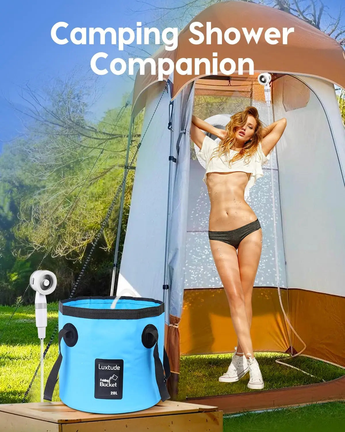 Luxtude Collapsible Bucket with Handle, 5 Gallon(20L), Portable & Ultra Lightweight Outdoor Basin Bucket, Folding Bucket for Fishing, Camping, Hiking