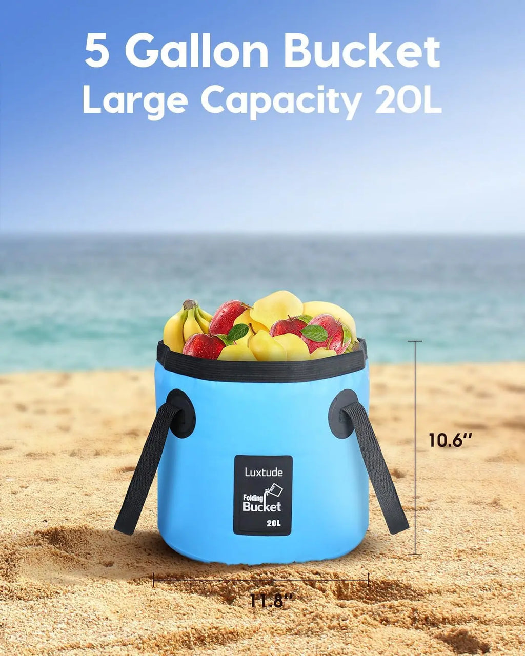 Luxtude Collapsible Bucket with Handle, 5 Gallon(20L), Portable & Ultra Lightweight Outdoor Basin Bucket, Folding Bucket for Fishing, Camping, Hiking