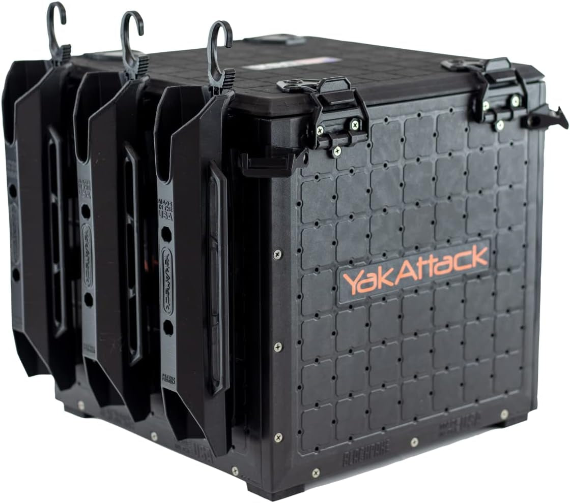 Yakattack Blackpak Pro 13" X 13" Fishing Crate with 3 Rod Holders - Battleship Grey | Compact Tackle Storage Box & Gear Organizer for Kayaks | Lightweight, Durable & Customizable Marine Accessory