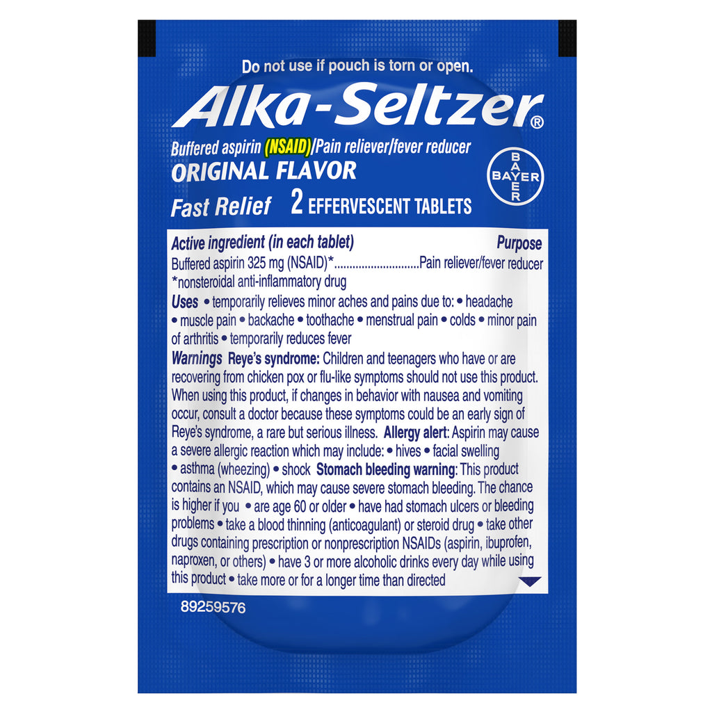 Alka-Seltzer Original, 2 Effervescent Tablets, 58 Pouches