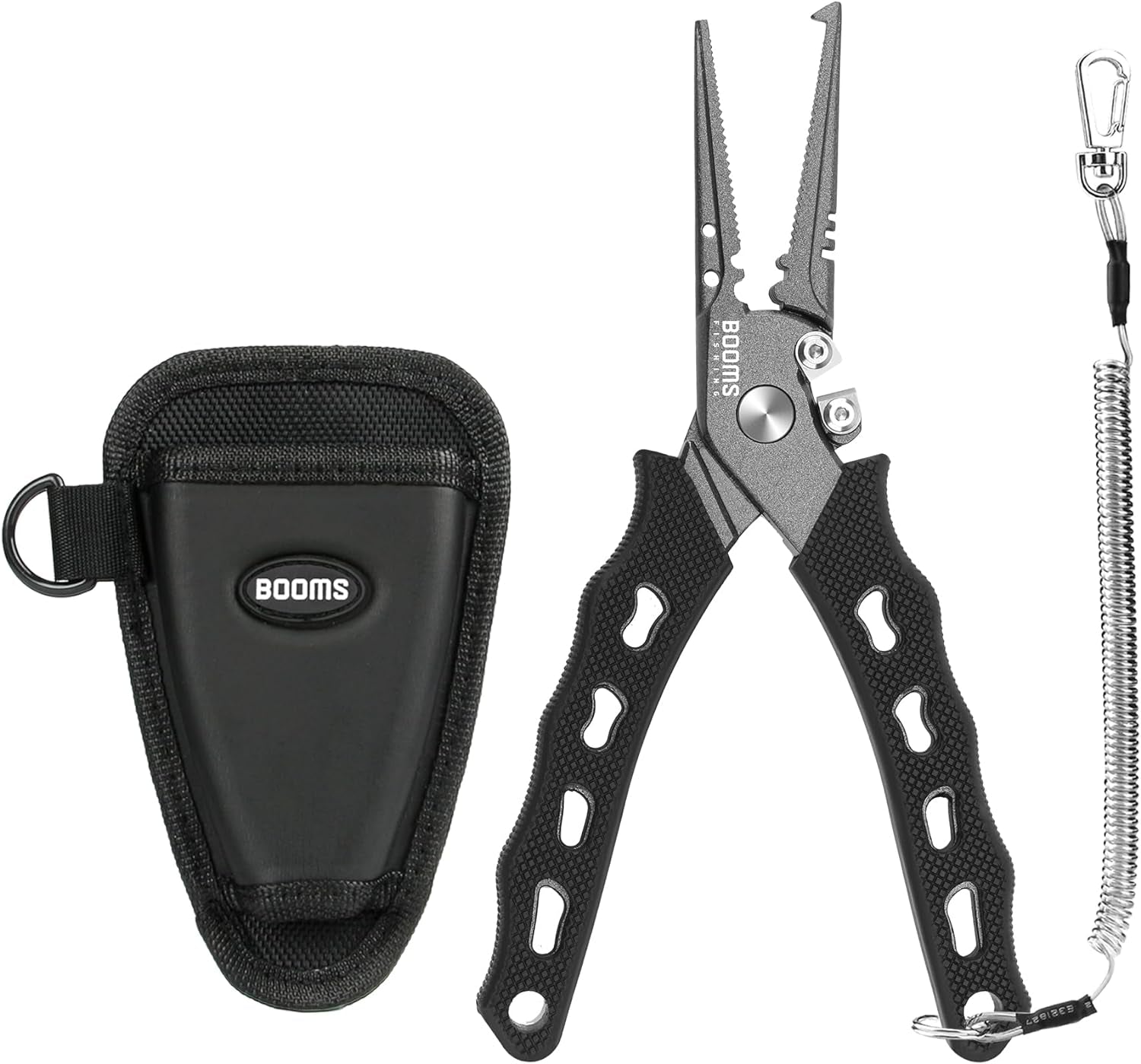 Booms Fishing F07 Pliers Hook Remover, Split Ring Pliers Stainless Steel, Saltwater Tools with Lanyard and Sheath, Gift for Men