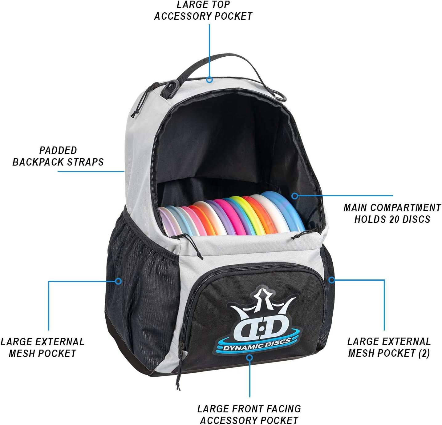 Dynamic Discs Cadet Disc Golf Bag - 17+ Discs Capacity - Beginner Disc Golf Accessories for Men - USA Business & Support - Includes Accessories Pouch & Water Bottle Holder - Lightweight & Durable