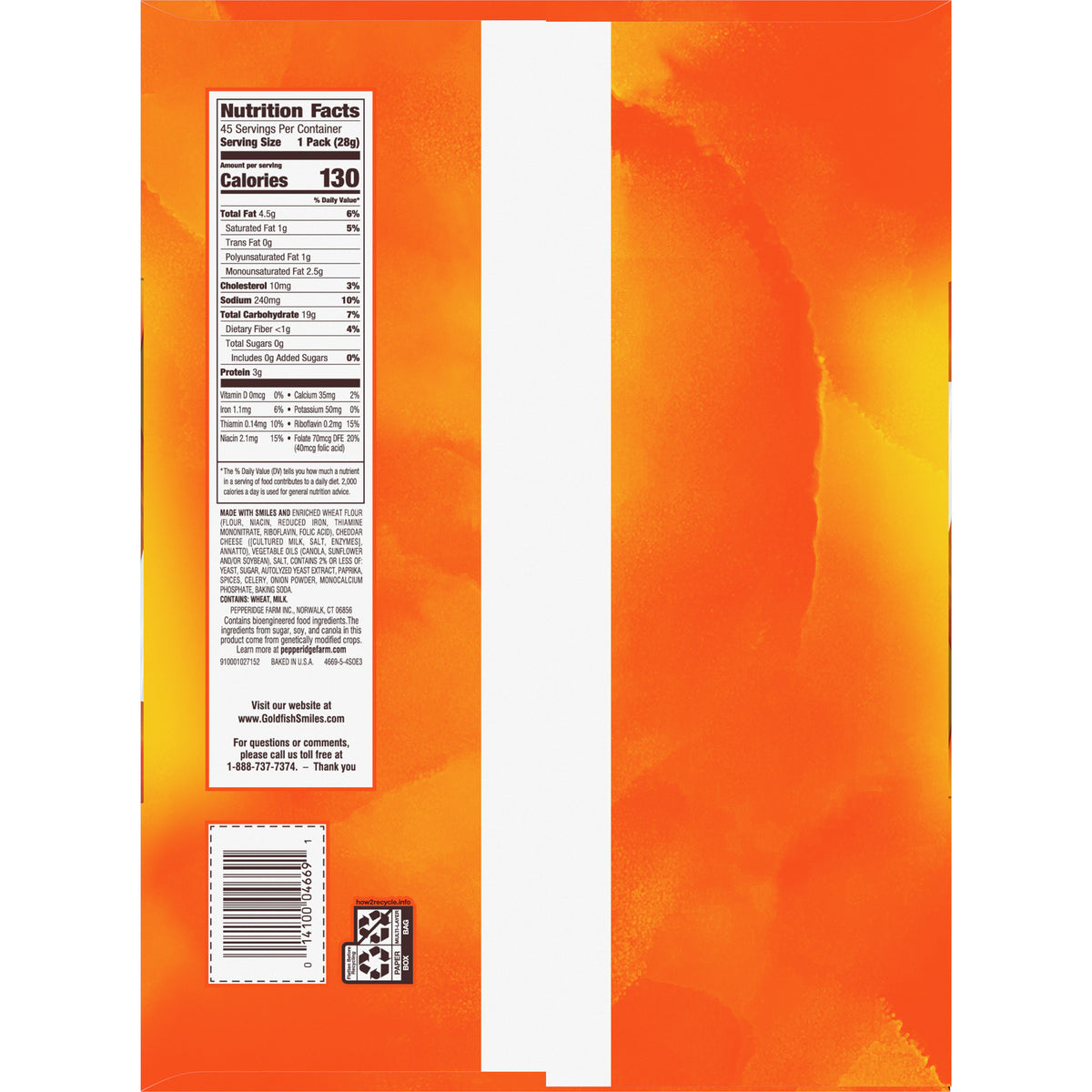 Goldfish Baked Snack Crackers, Cheddar, 1 Oz, 45-Count