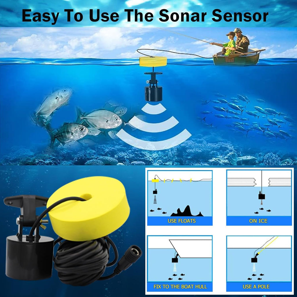 Kayak Portable Fish Finder - Handheld Wired Fish Depth Finder - Contour Readout Fishfinder Ice Shore Boat Fishing Fish Detector Device - with Sonar Sensor Transducer and LCD Display Gear