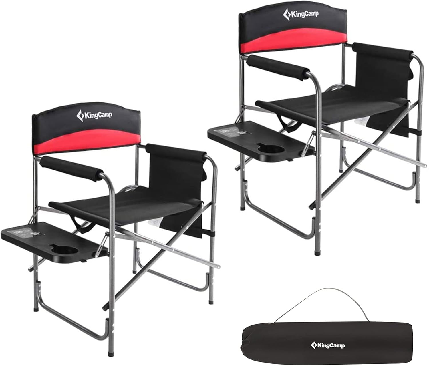 Kingcamp Heavy Duty Camping Director Chair, Folding with Side Table & Storage, Red