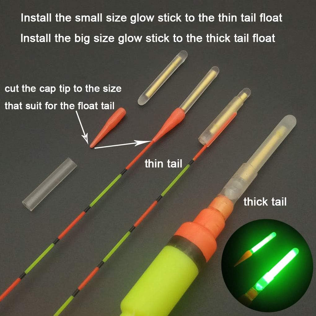 Qualyqualy Fishing Glow Sticks for Bobbers 1" 1.5" 2" 3" Fishing Bobber Lights, Fishing Rod Bell Alarm Lights, Bobber Glow Sticks Bulk Kit 10-250Pcs