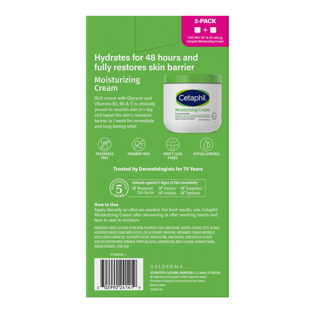 Cetaphil Moisturizing Cream Ultimate with Prebiotic Aloe, Very Dry to Dry Sensitive Skin, 20 Oz + 16 Oz, 2-Pack