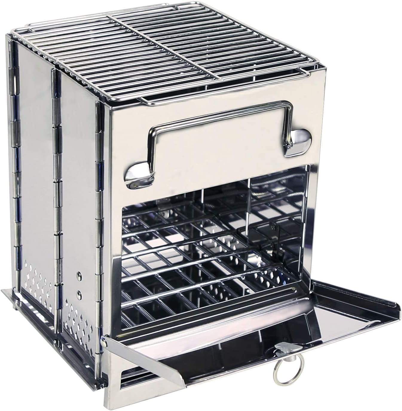 REDCAMP Wood Burning Folding Camp Stove Stainless Steel Grid, Portable Collapsible Backpacking Stove Survival Rocket Stove for Hiking Outdoor Tent Camping Picnic BBQ, Samll