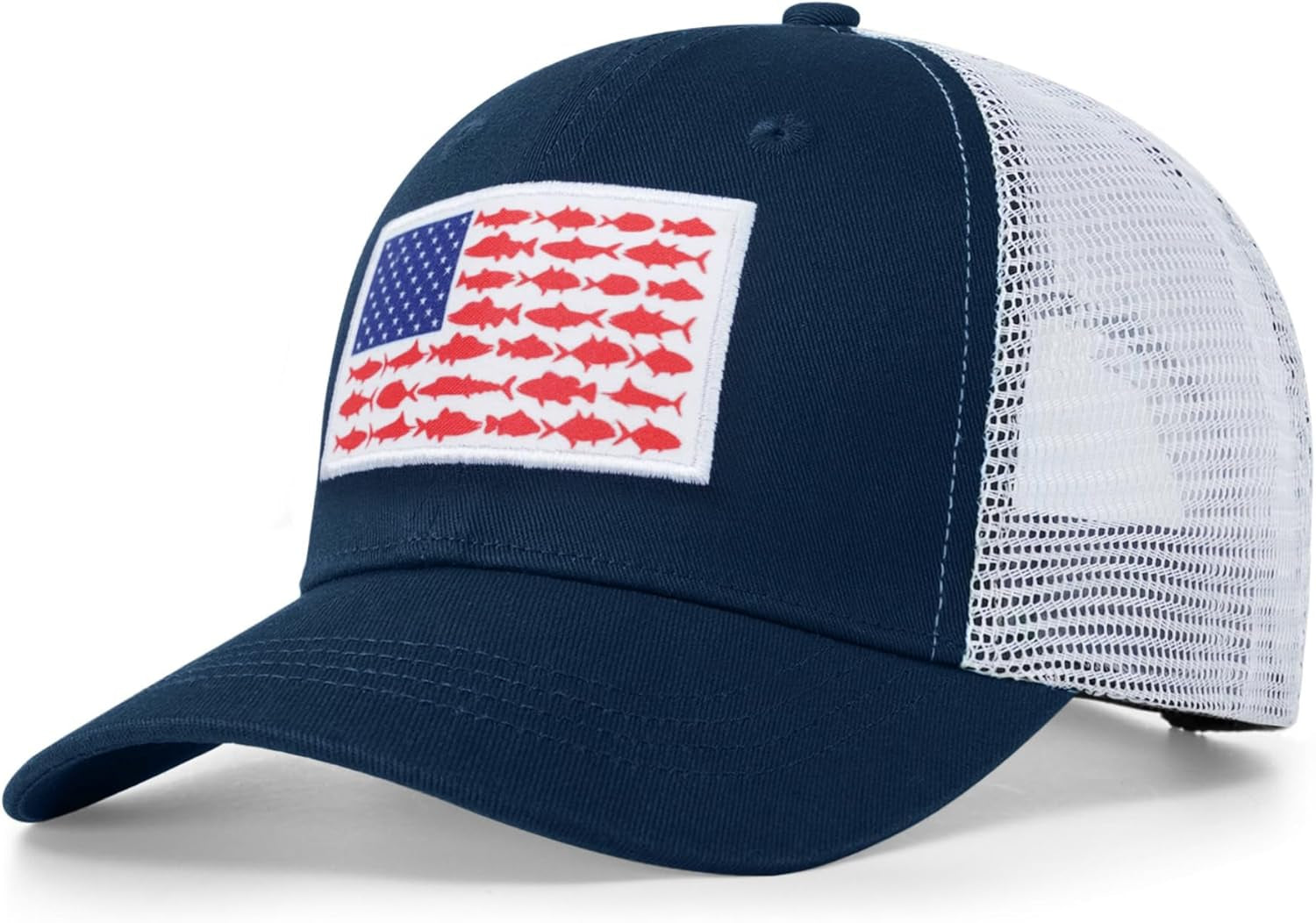 American Fish Flag Trucker Hats - Fishing Gifts for Men - Outdoor Snapback Fishing Hats Perfect for Camping and Daily Use