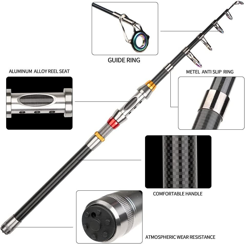 Flygong Fishing Rod Spinning Reel Combo Set Comfortable Grip Long Cast Glass Telescopic Fishing Pole Freshwater Saltwater Fishing Tools