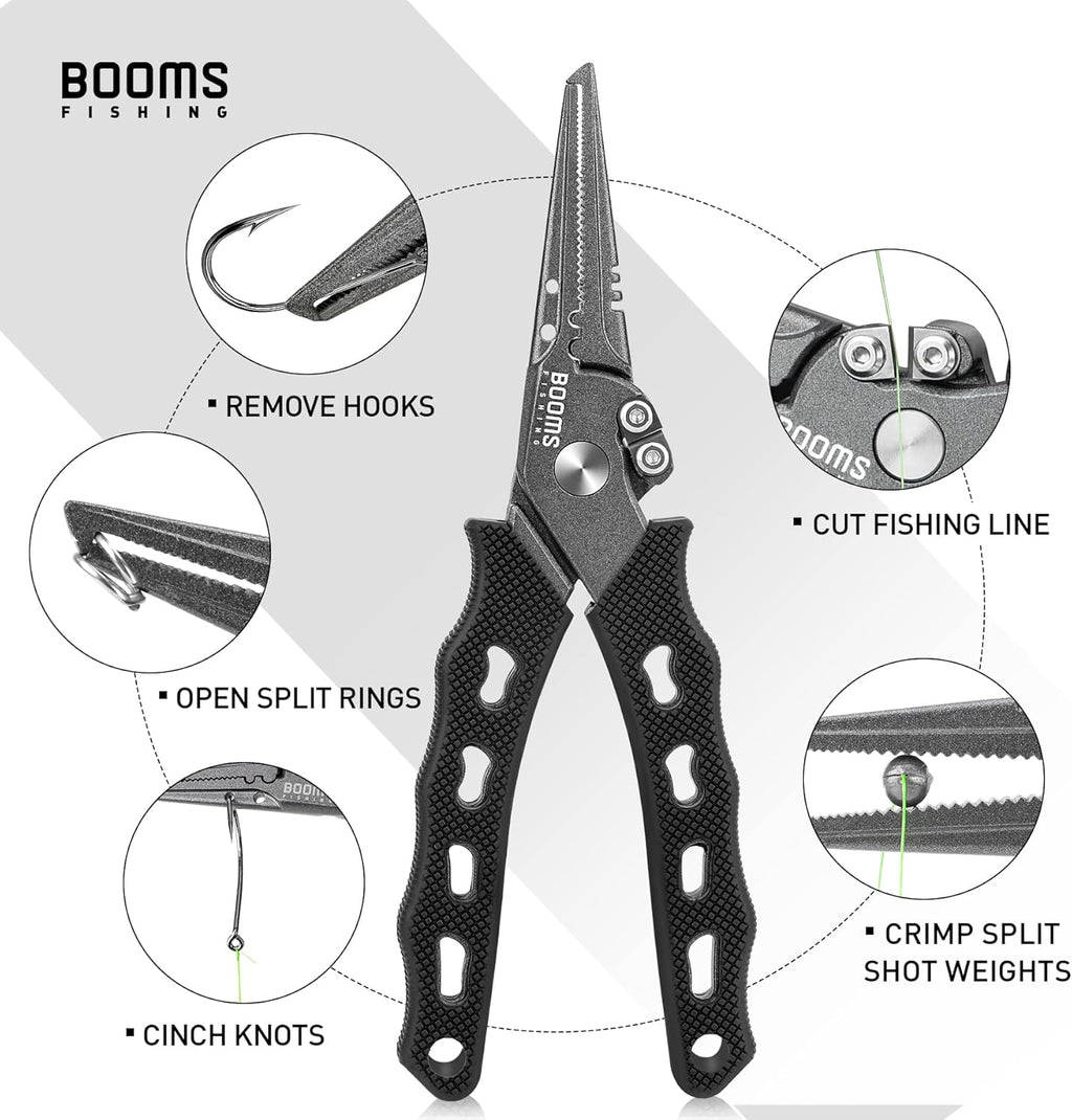 Booms Fishing F07 Pliers Hook Remover, Split Ring Pliers Stainless Steel, Saltwater Tools with Lanyard and Sheath, Gift for Men