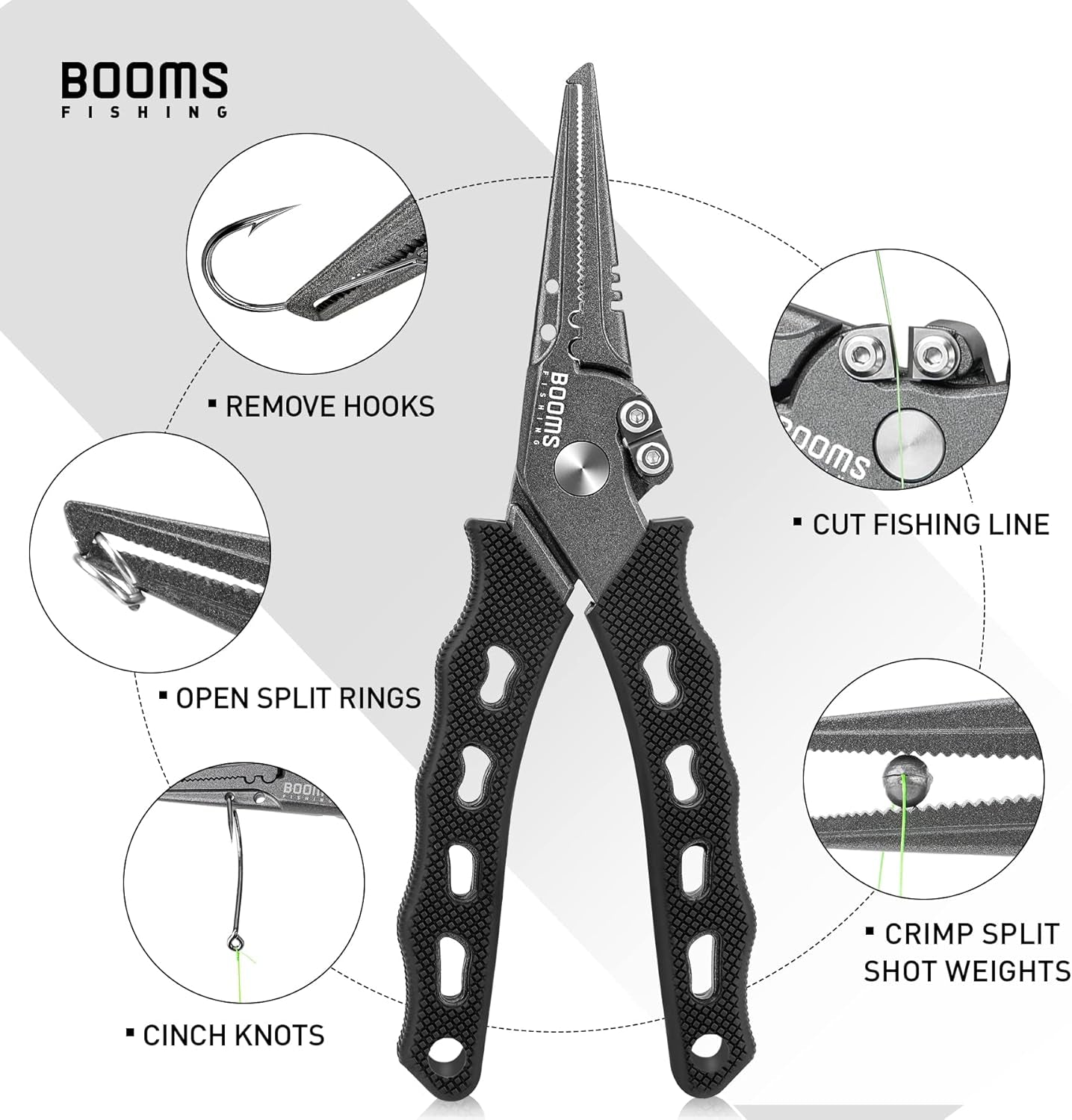 Booms Fishing F07 Pliers Hook Remover, Split Ring Pliers Stainless Steel, Saltwater Tools with Lanyard and Sheath, Gift for Men