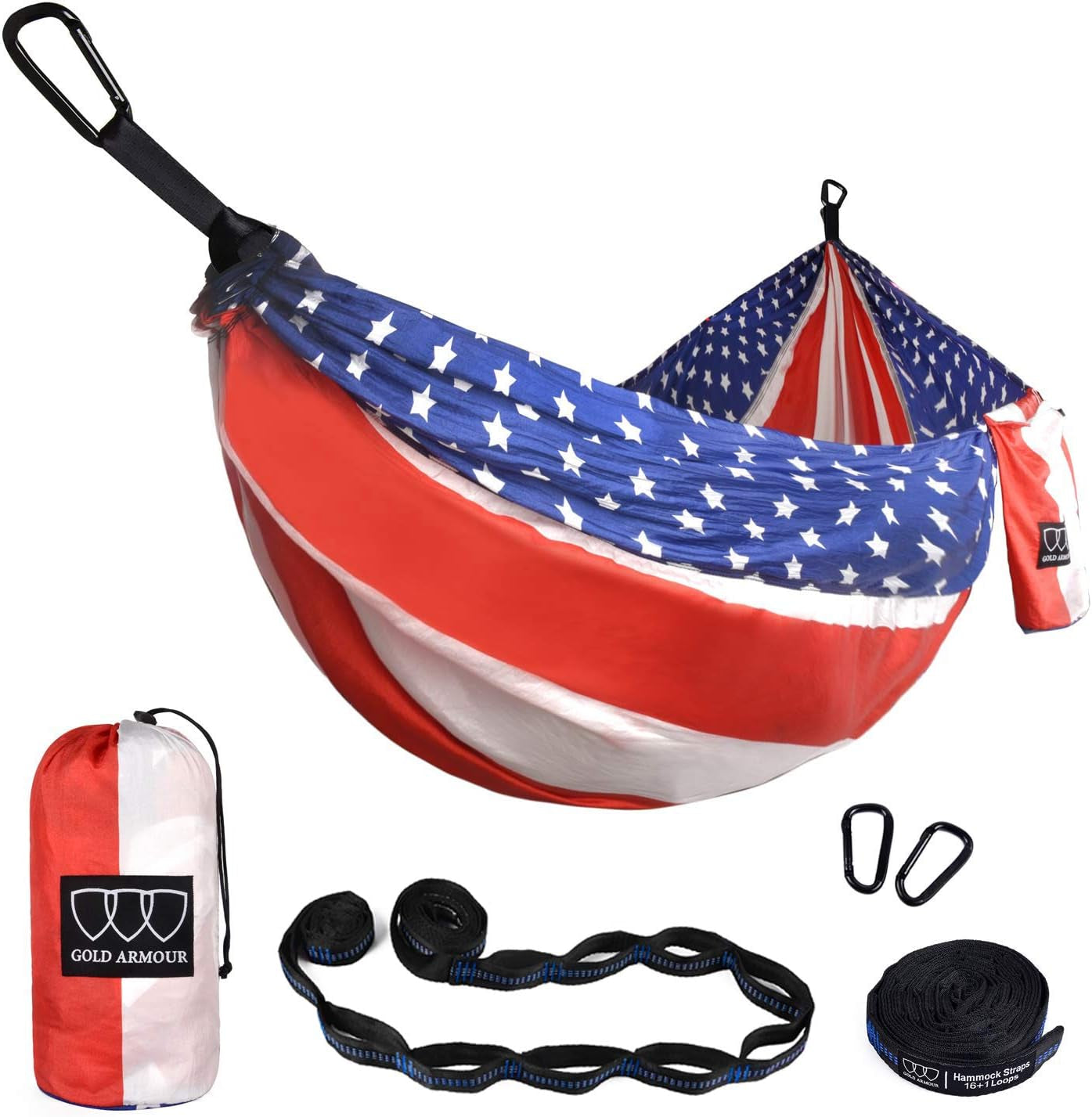 Gold Armour Camping Hammock - XL Double Hammock Portable Hammock Camping Accessories Gear for Outdoor Indoor with Tree Straps, USA Based Brand (Hawaii Blue)