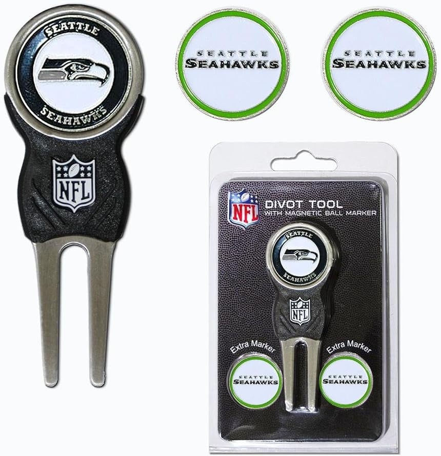 Team Golf NFL Divot Tool with 3 Golf Ball Markers Pack, Markers Are Removable Magnetic Double-Sided Enamel