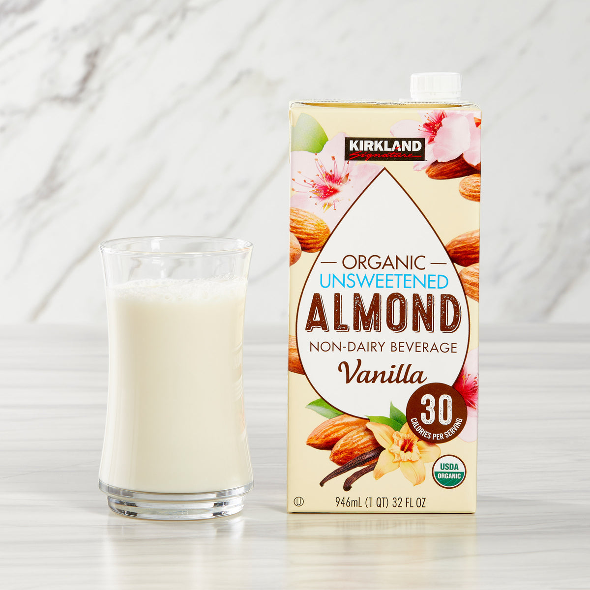 Kirkland Signature, Organic Almond Beverage, Vanilla, 32 Fl Oz, 6-Count