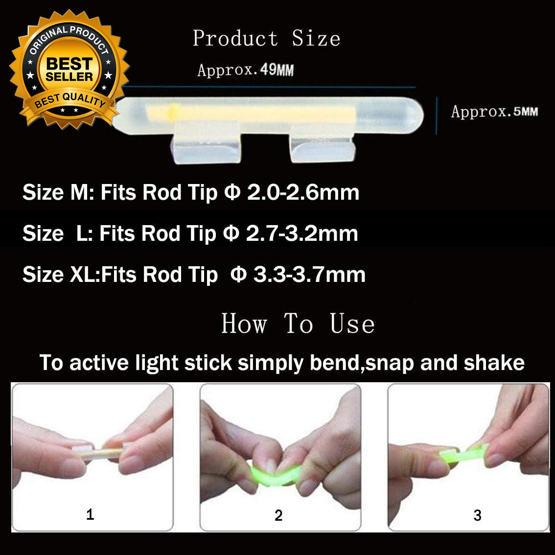 Clip-On Fishing Glow Sticks for Pole, Fishing Rod Tip Light Fishing Pole Light S