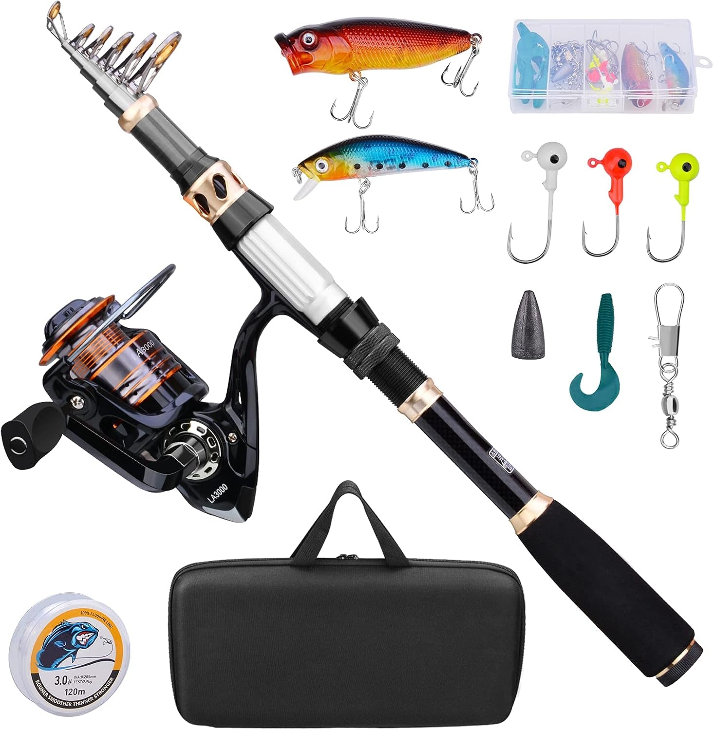 Shinepick Telescopic Fishing Rod and Reel Combo Set with Fishing Line, Fishing Pole with Stainless Steel Spinning Fishing Reel for Beginner Travel Saltwater Freshwater