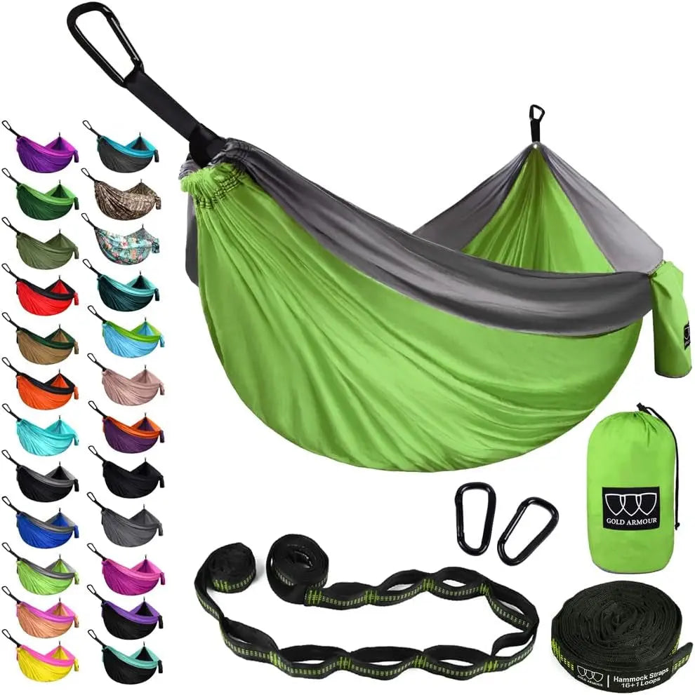 Gold Armour Camping Hammock - XL Double Hammock Portable Hammock Camping Accessories Gear for Outdoor Indoor with Tree Straps, USA Based Brand (Hawaii Blue)