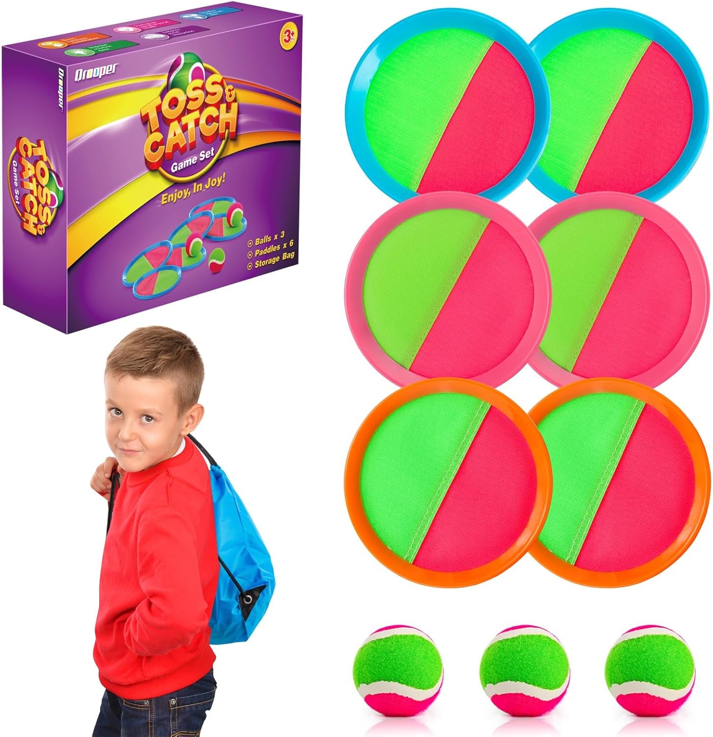 Toss and Catch Ball Set Beach Pool Toys for Kids Toddler Classic Outdoor Yard Camping Games Toys for 3 4 5 6 7 8 Year Old Boys Girls Birthday Gift