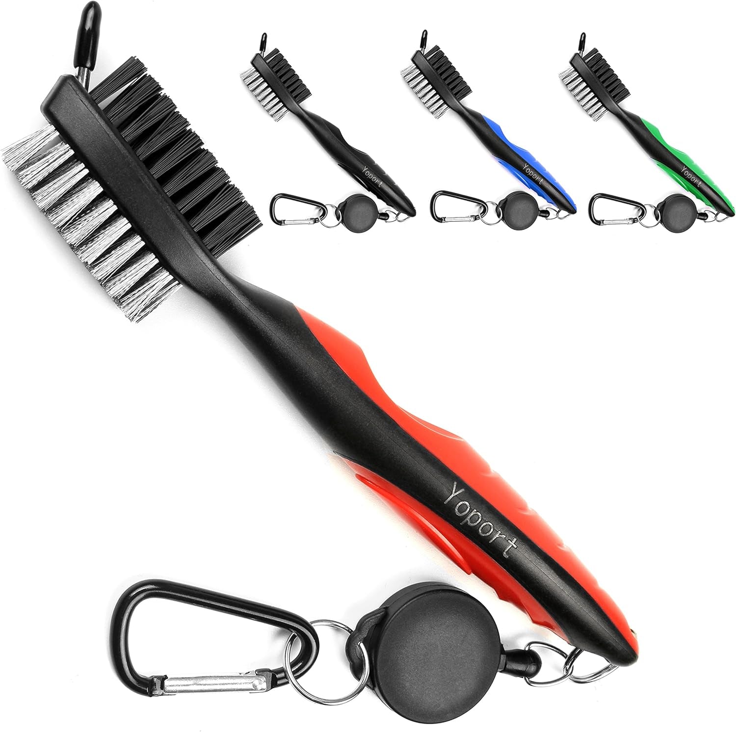 Yoport® Golf Club Brush and Club Groove Cleaner 2 Ft Retractable Zip-Line Aluminum Carabiner, Lightweight and Stylish, Ergonomic Design, Easily Attaches to Golf Bag