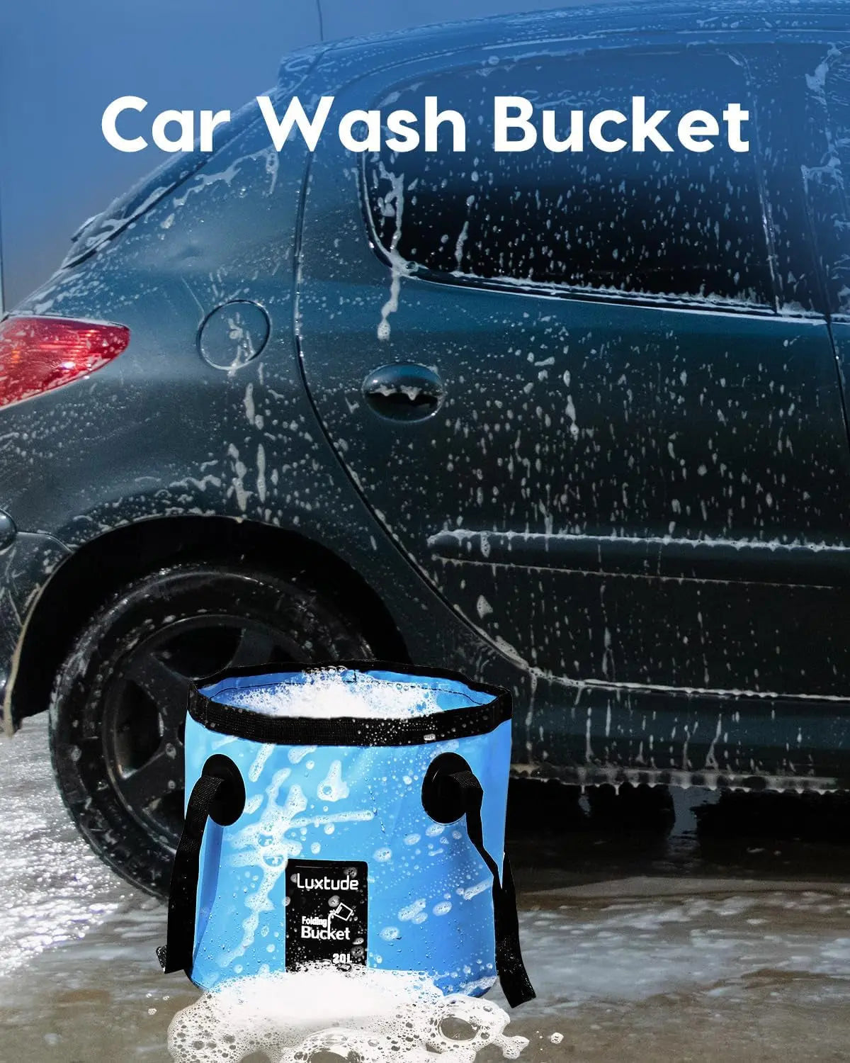 Luxtude Collapsible Bucket with Handle, 5 Gallon(20L), Portable & Ultra Lightweight Outdoor Basin Bucket, Folding Bucket for Fishing, Camping, Hiking