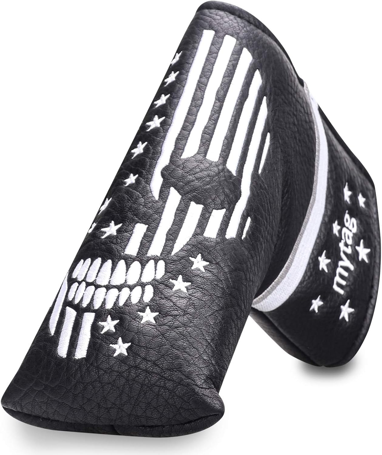 Mytag Golf Skull Skeleton Head Cover Golf Club Black Leather Headcovers Set Fits Driver Fairway Wood Hybrid Utility Putter Iron Wedge Headcover