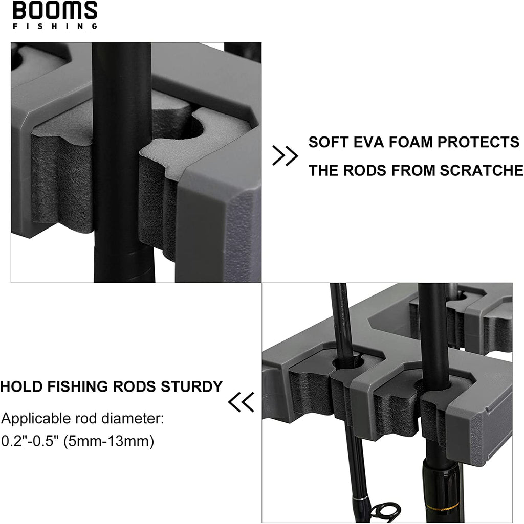 Booms Fishing Rod Holder for Garage: Wall Mount Fishing Pole Holders for Garage | Fishing Rod Rack Holds up to 10 Rods, Vertical/Horizontal/Ceiling Fishing Pole Racks, WV4 Black