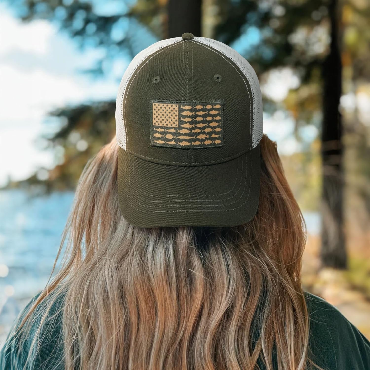 American Fish Flag Trucker Hats - Fishing Gifts for Men - Outdoor Snapback Fishing Hats Perfect for Camping and Daily Use