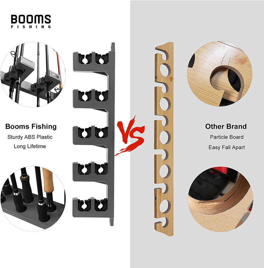 Booms Fishing Rod Holder for Garage: Wall Mount Fishing Pole Holders for Garage | Fishing Rod Rack Holds up to 10 Rods, Vertical/Horizontal/Ceiling Fishing Pole Racks, WV4 Black