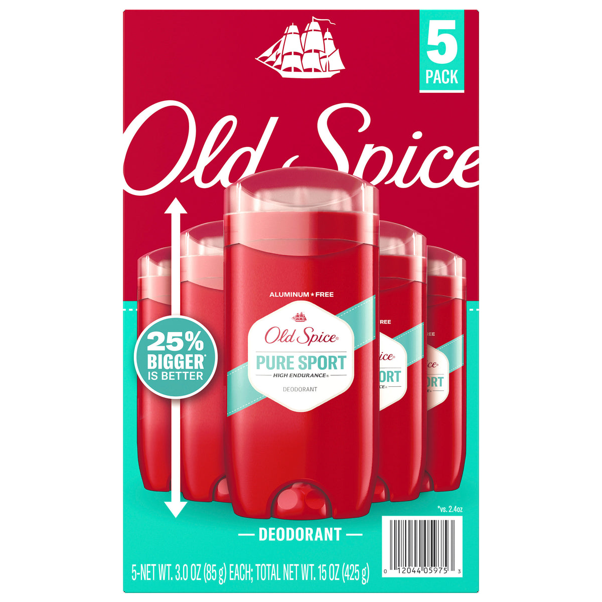 Old Spice Deodorant for Men, Pure Sport High Endurance, 3 Oz, 5-Pack