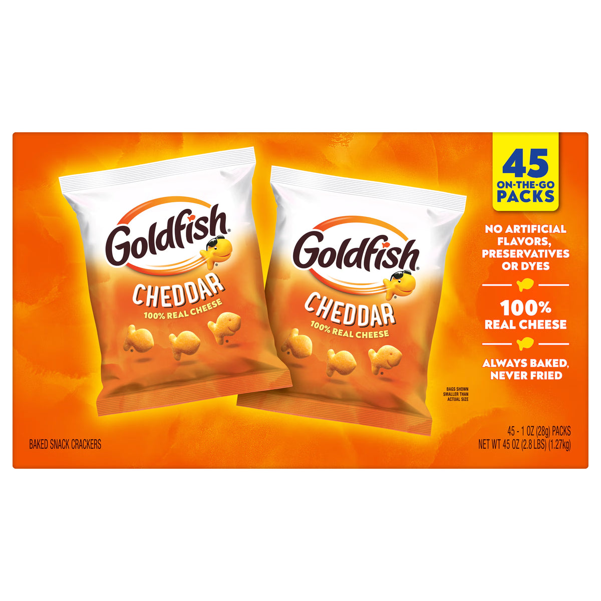 Goldfish Baked Snack Crackers, Cheddar, 1 Oz, 45-Count