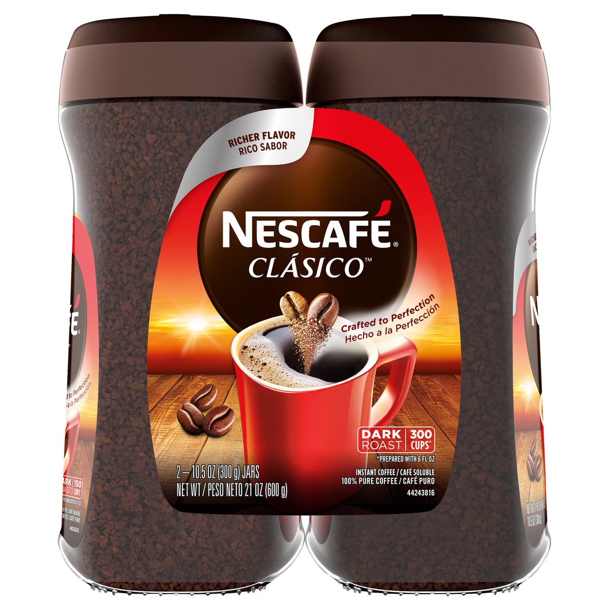 NESCAFE CLASICO Instant Coffee, Dark Roast, 10.5 Oz, 2-Count