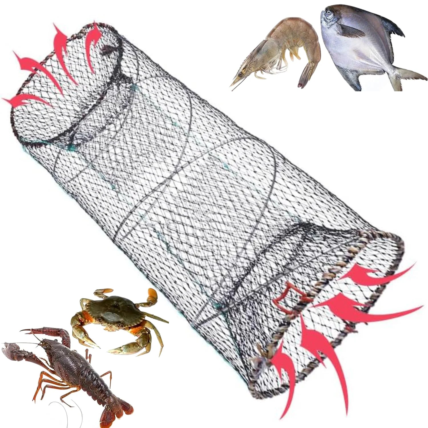 2 Pack Fishing Bait Trap,11.81 X 23.6 in Crawfish Trap,Black Foldable Fishing Net Trap,Double Opening Design Fish Trap for Crab Shrimp and Fish Trap Accessories