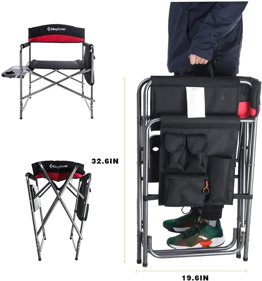 Kingcamp Heavy Duty Camping Director Chair, Folding with Side Table & Storage, Red