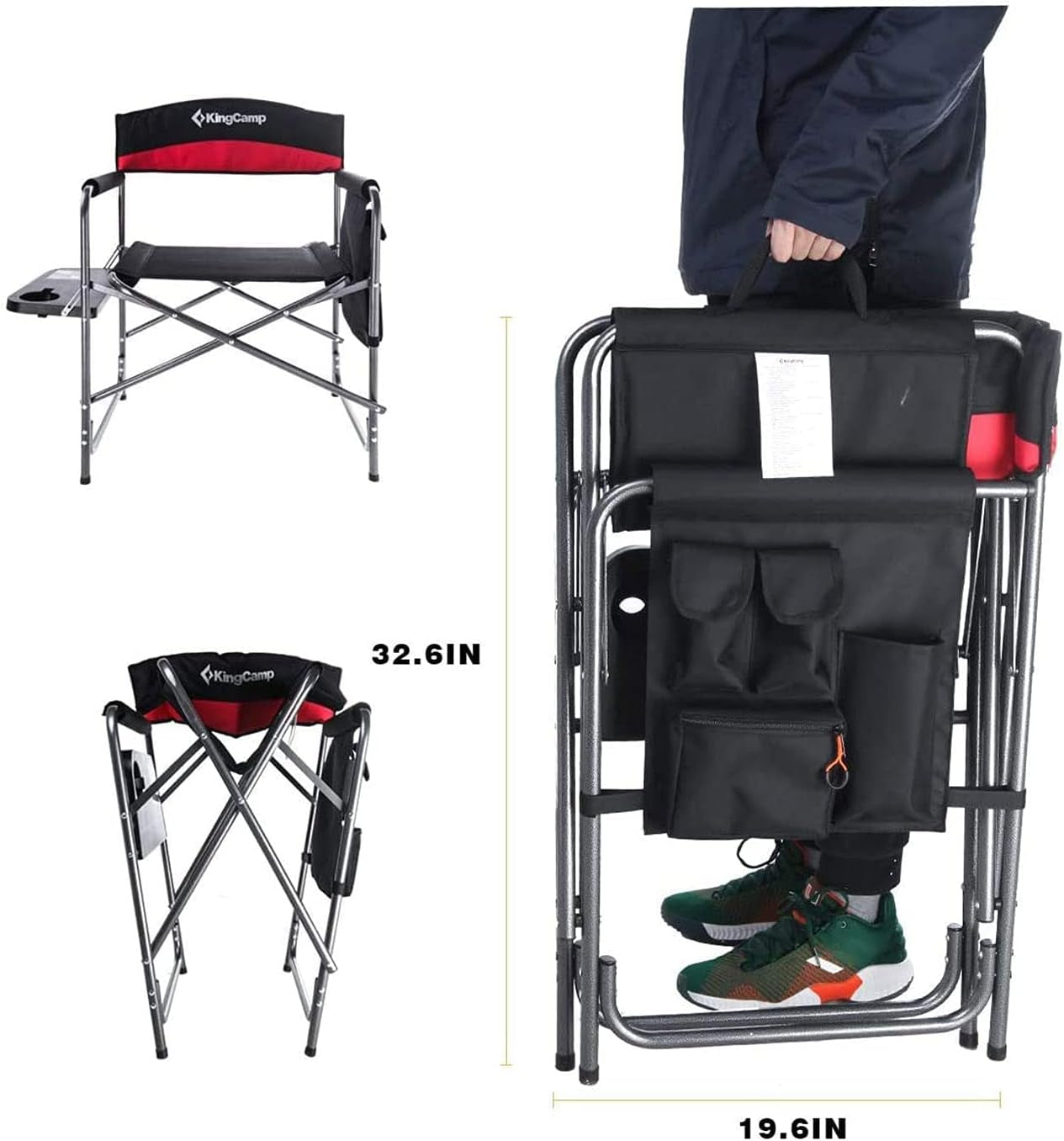 Kingcamp Heavy Duty Camping Director Chair, Folding with Side Table & Storage, Red