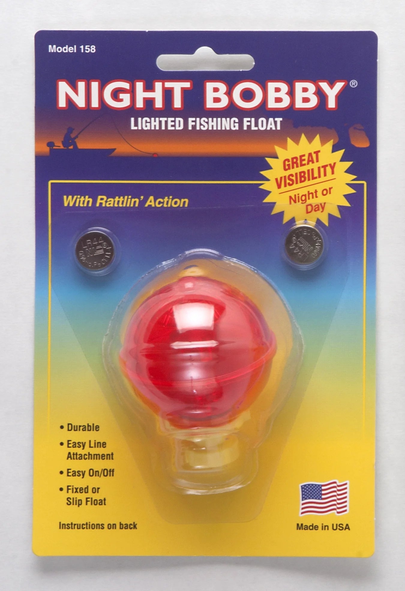 Lighted Fishing Float for Night Fishing, Red/Yellow, Small Round