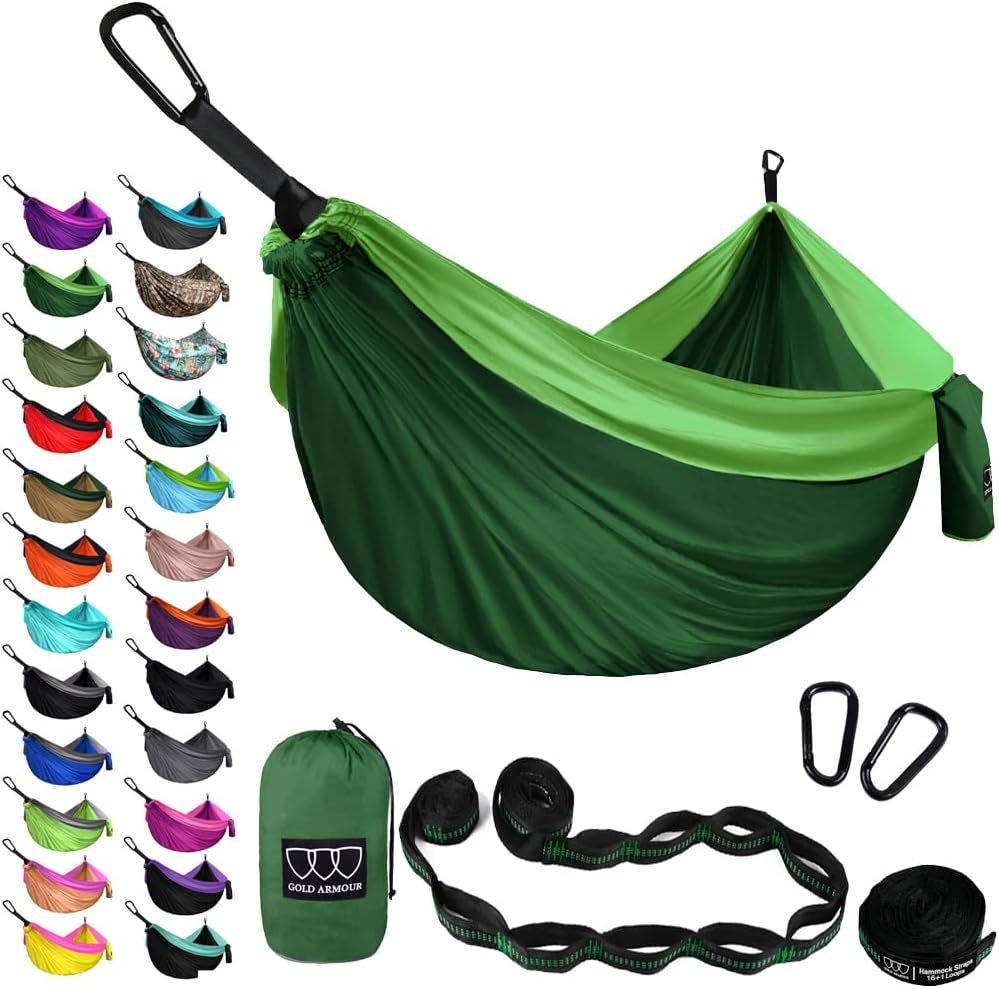 Gold Armour Camping Hammock - XL Double Hammock Portable Hammock Camping Accessories Gear for Outdoor Indoor with Tree Straps, USA Based Brand (Hawaii Blue)